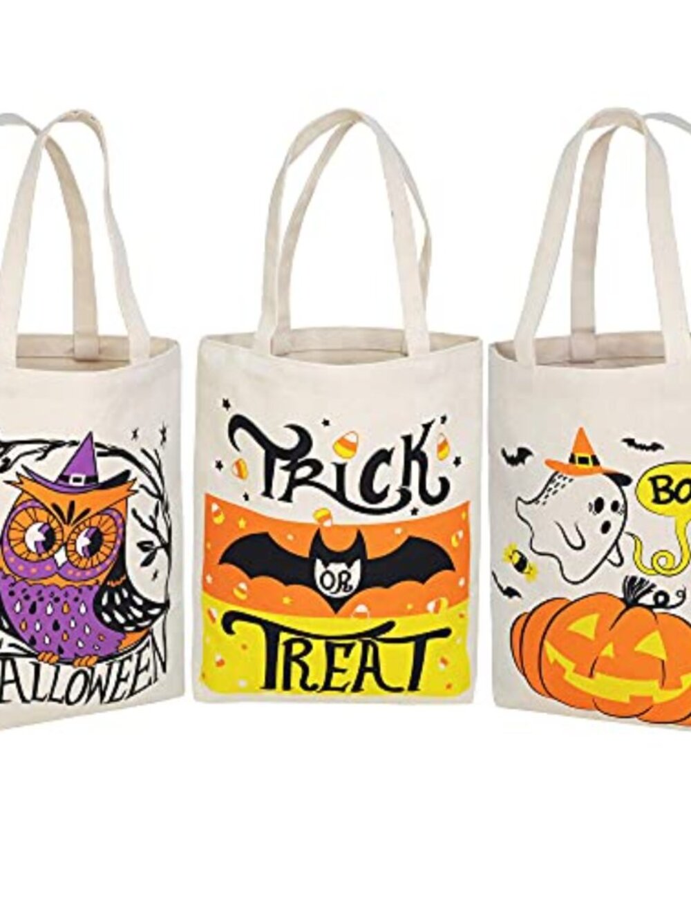 Halloween Tote Treat Bags 3PCS Canvas Reusable Goodie Candy Bags